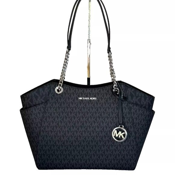 NWT Michael Kors Signature Black Jet Set Travel Chain Shoulder Tote Bag - Picture 1 of 13